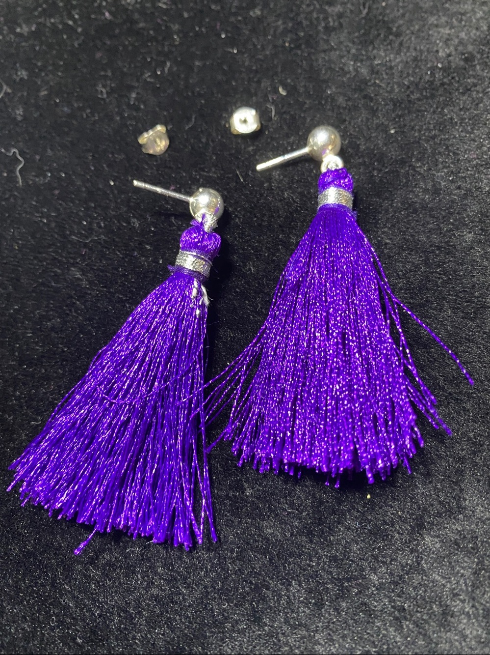 .925 Purple Retro Tassel Drop Earrings Light Weight Stud Post Gift Girl